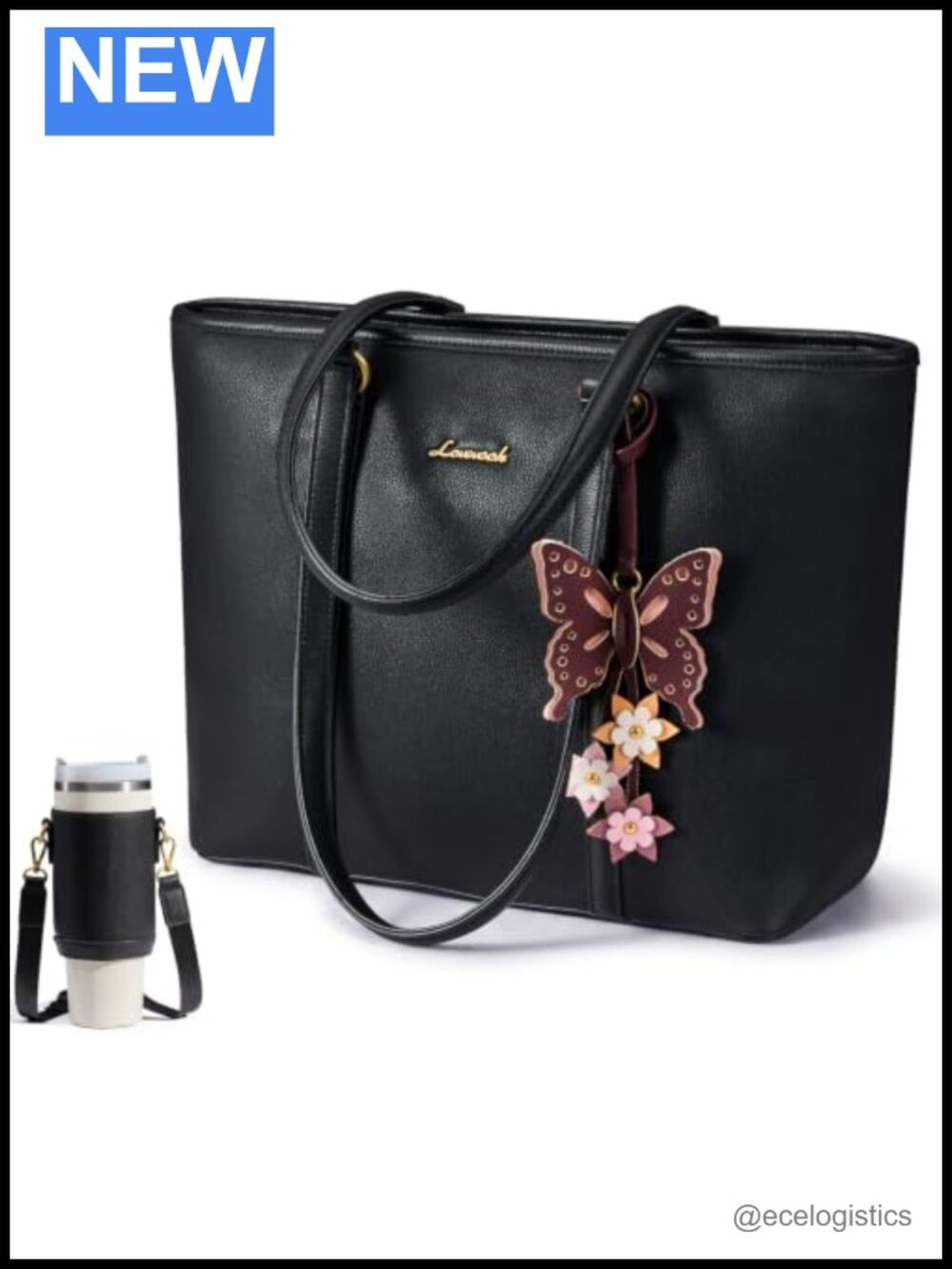 Vegan Leather Tote Bag for Women with Detachable Butterfly Pendant & Water